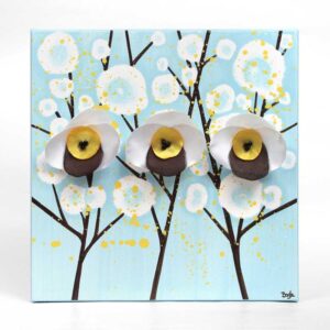 Fabric Orchid Painting on Canvas in Aqua, Yellow | Small