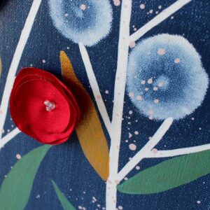 Floral Wall Art Painting, Triptych in Dark Blue, Red | 32×20