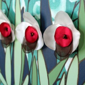 Fabric Orchid Painting on Canvas in Teal, Maroon | Small