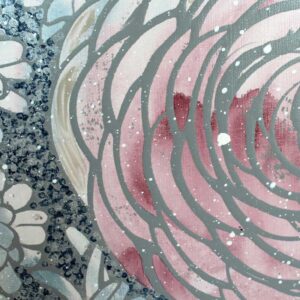 Flower Wall Art in Ice Blue, Silver | Square