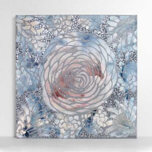 Flower Wall Art in Ice Blue, Silver | Square