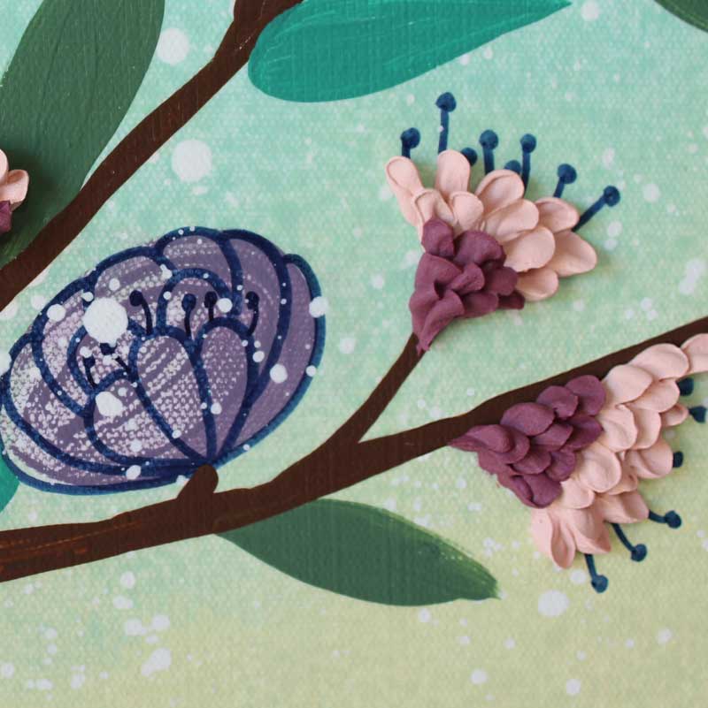 Storybook Floral Tree Painting Triptych, Aqua, Yellow | Extra Large - Image 7
