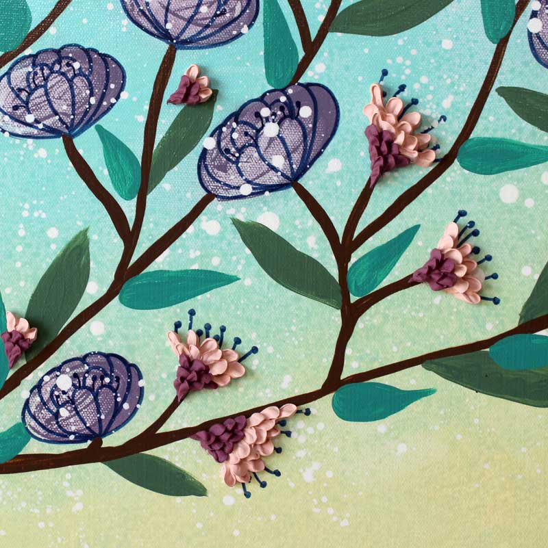Storybook Floral Tree Painting Triptych, Aqua, Yellow | Extra Large - Image 6