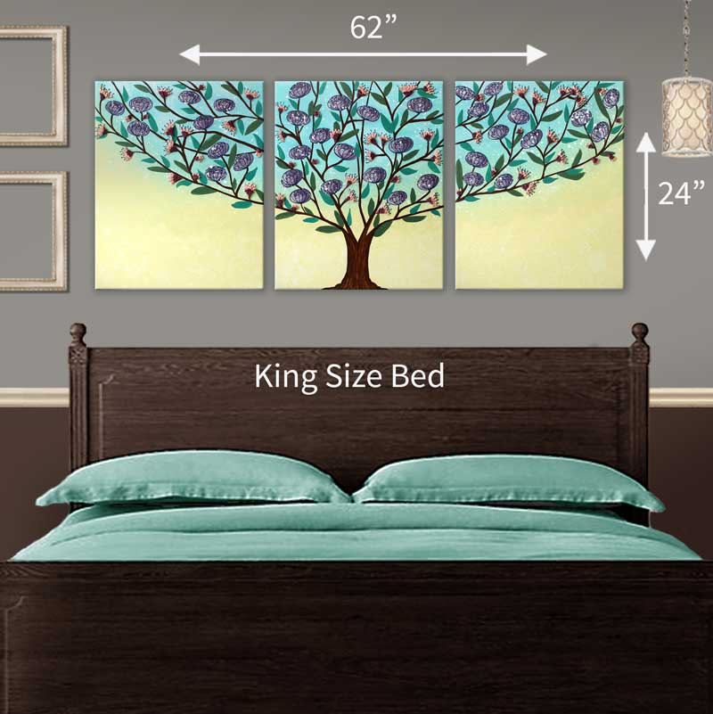 Storybook Floral Tree Painting Triptych, Aqua, Yellow | Extra Large - Image 3