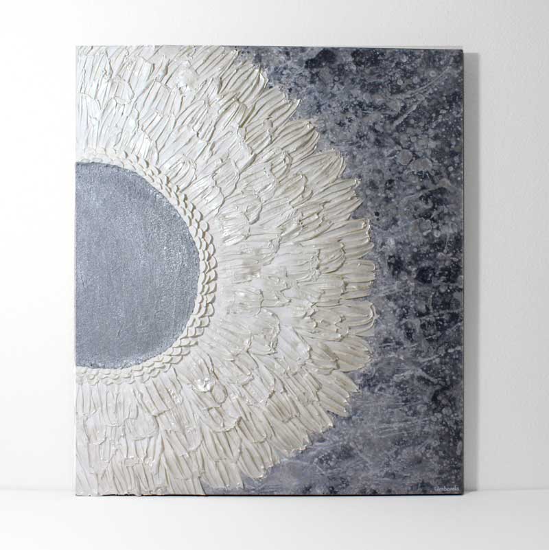 Silver Sun Painting with Impasto Texture | 20x24