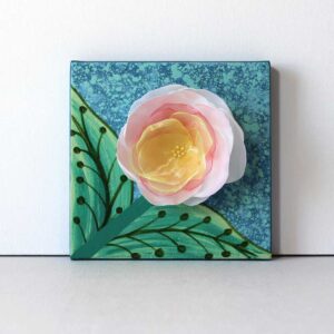 3D Fabric, Spring Pink, Jade Green Mixed Media Art | Mini