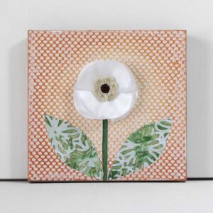 White Flower on Orange Dotted Canvas | Mini