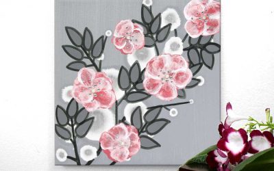 Setting of small nursery art pearl and crystal roses in gray and pink